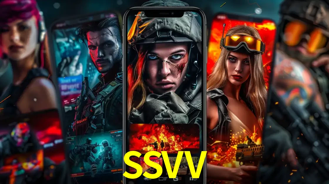 Montagem de telas de celular mostrando diversos personagens, masculinos e femininos, de um jogo de tiro, ilustrando a diversidade de equipes de e-sports para apostar no SSVV.