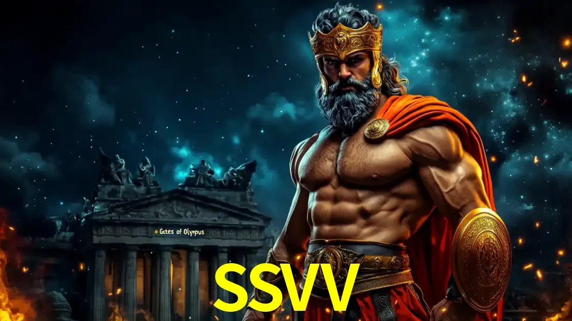 O poderoso Zeus do jogo de slot Gates of Olympus em frente ao seu templo, pronto para lançar multiplicadores divinos e prêmios épicos no cassino online SSVV.